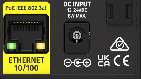 Close up image of the ENTTEC S-Play's PoE input and DC power input.
show controller